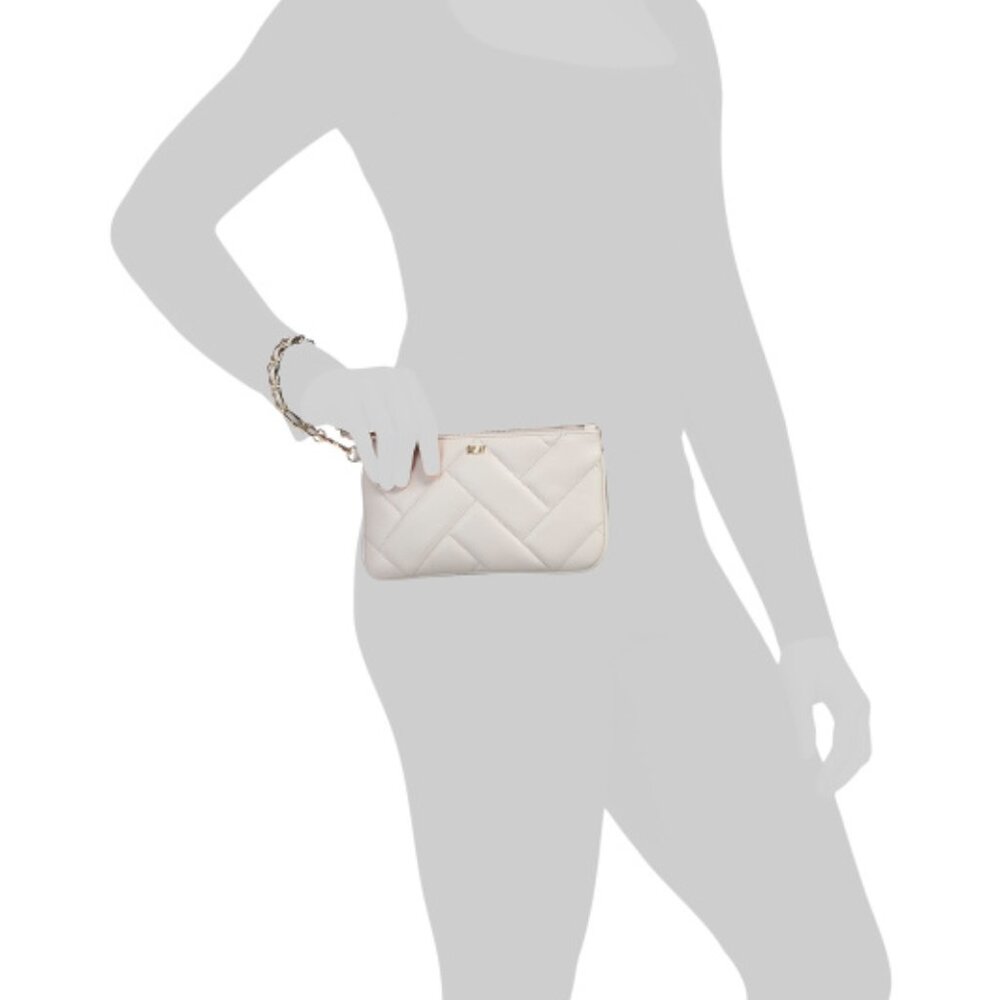 Cream White Leather Lamb Quilted Chain Wristlet, Sidney, DKNY, Color: Pebble NWT - Picture 8 of 8